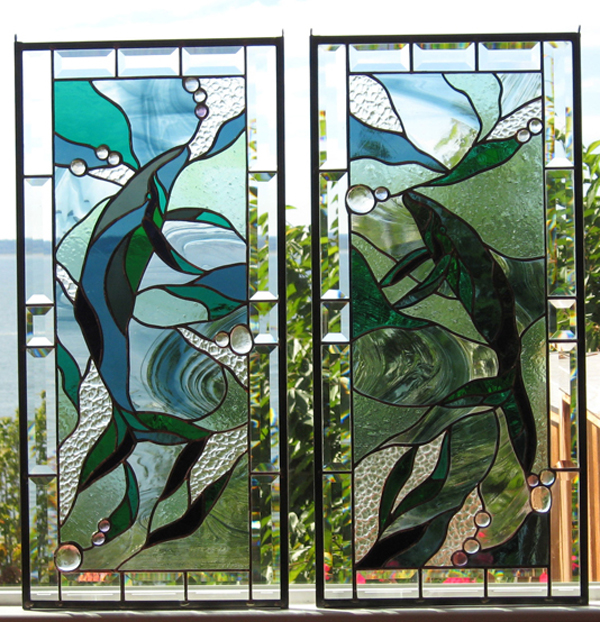 twin blue whale windows, facing