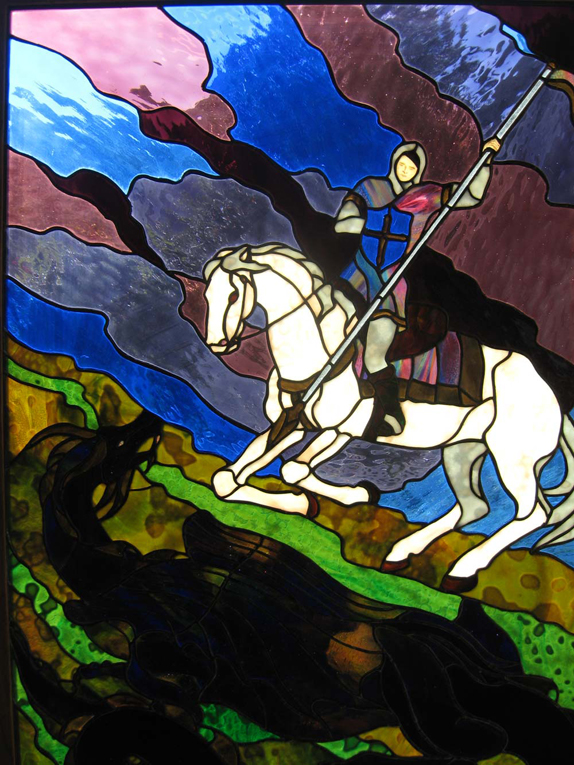 St. Peter on a white horse slaying a dragon