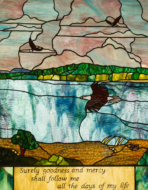 bald eagles soaring over a bay 'surely goodness and mercy shall follow me all the days of my life'